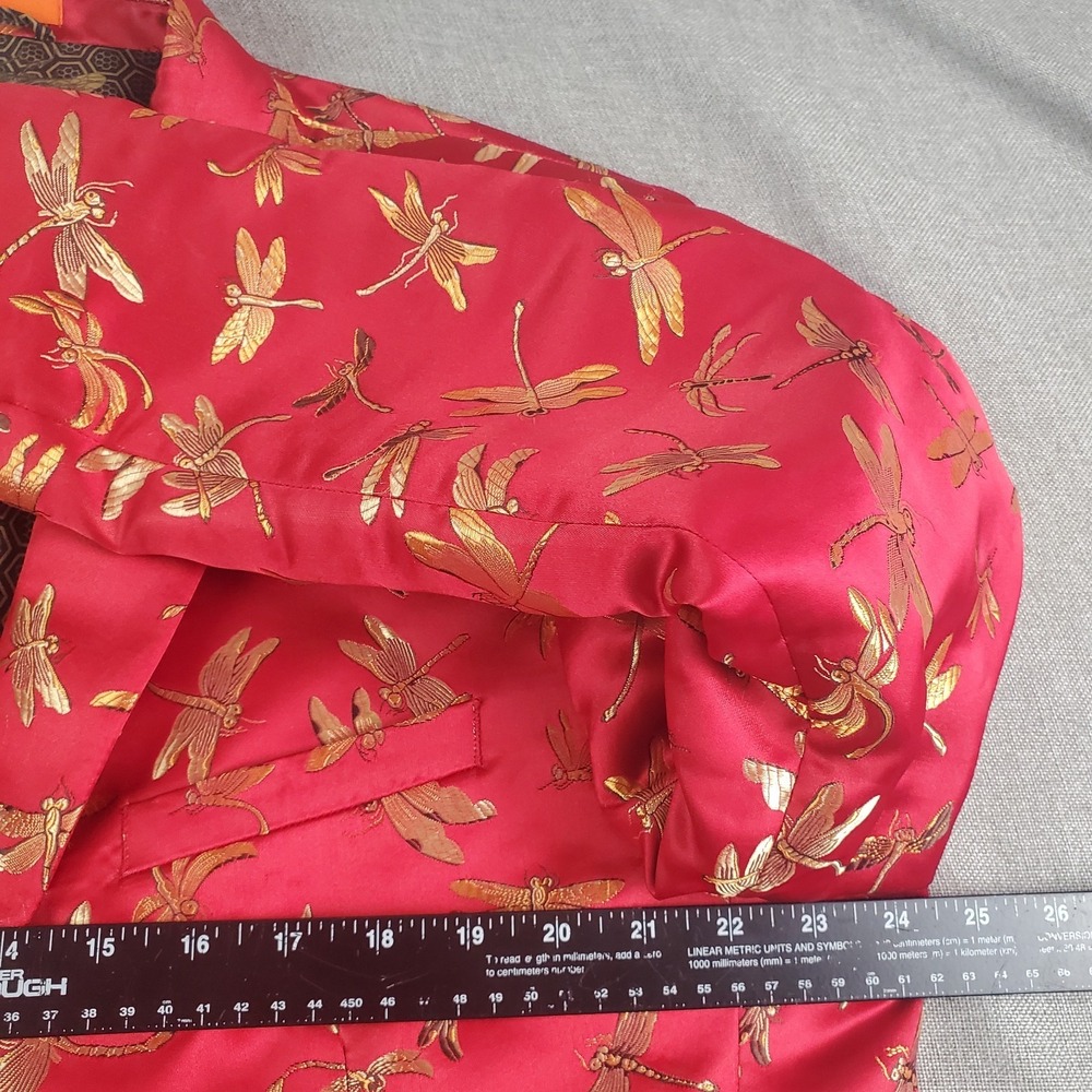 Tallia Blazer Men 48 Red Dragonfly Slim Fit Jacquard Dinner Jacket Metal Button - Picture 12 of 16